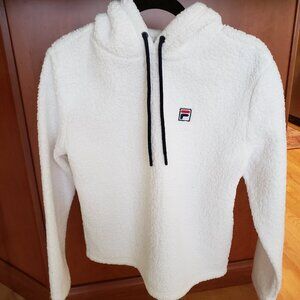 Fila Sherpa Hoodie Size S White Fleece Cozy Pullover